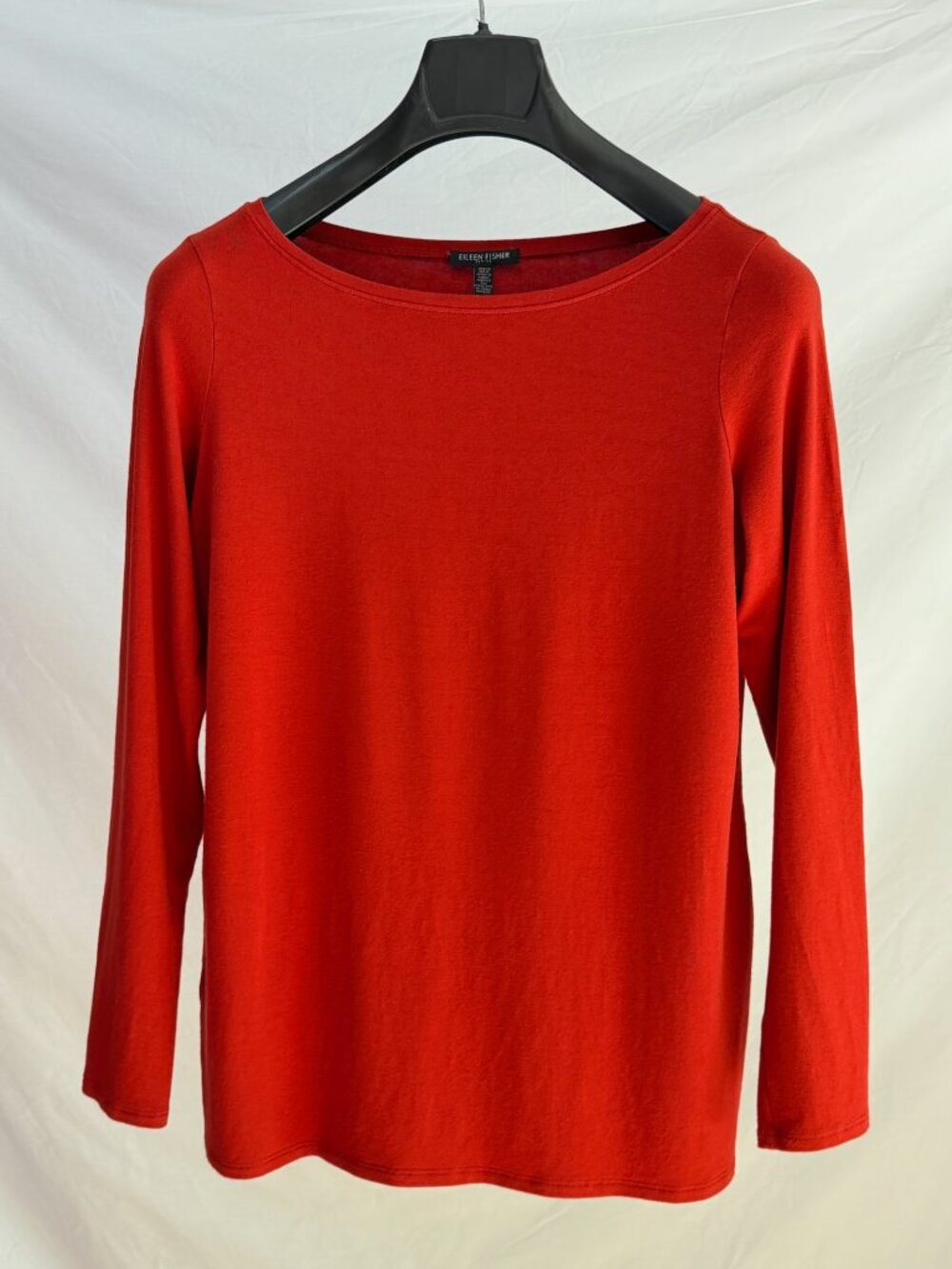 EILEEN FISHER Bold Cayenne Orange Long Sleeve Scoop Neck Top Petite Large (PL)